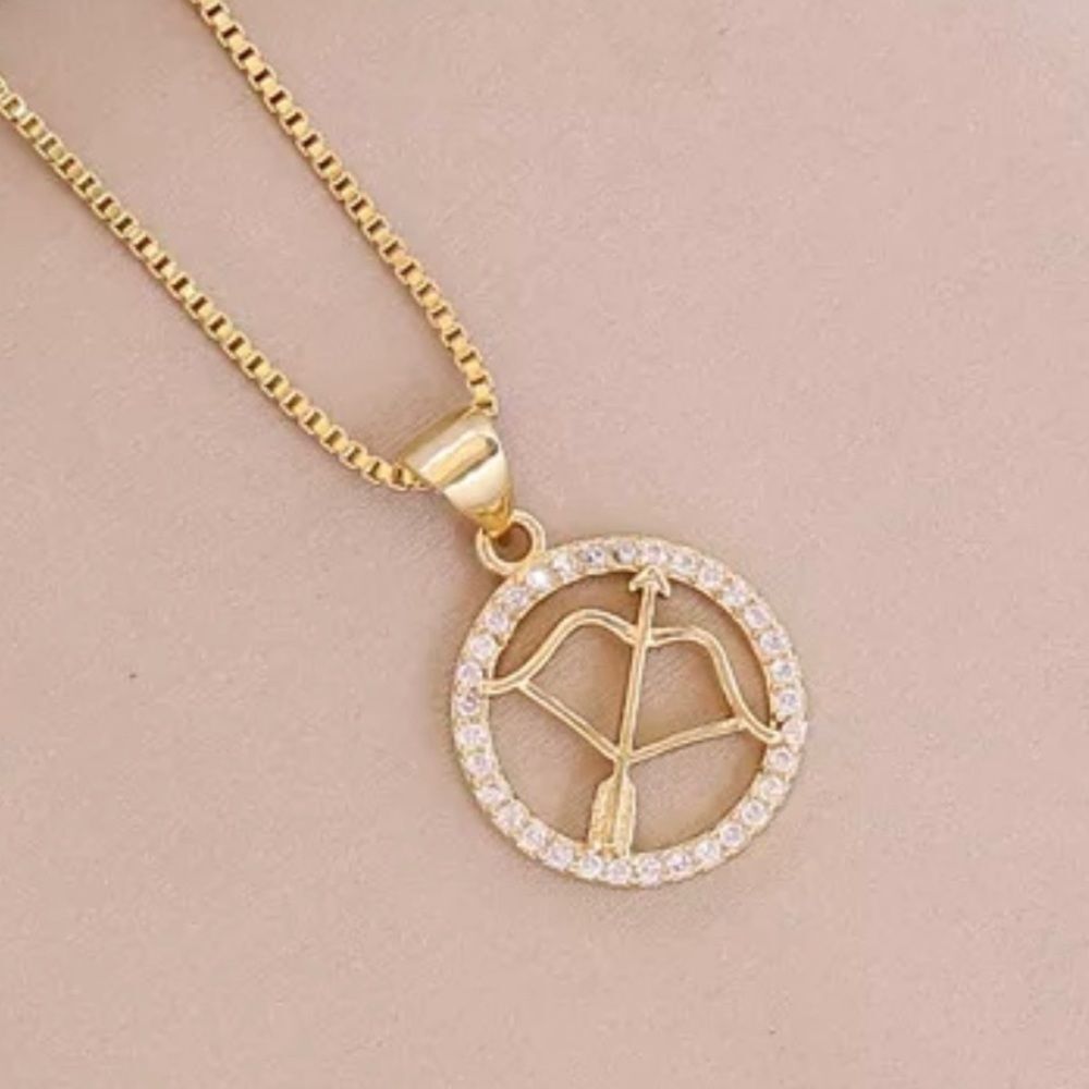 Gold Plated SAGITARIO Sing‎ Zodiac Horoscope Pendant Necklace NWOT - Picture 2 of 6